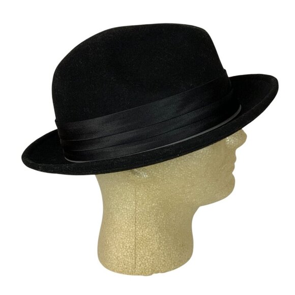 Stacy Adams Mens Black Wool Fedora Hat Satin Band Feather Accent Size XL - Picture 4 of 12